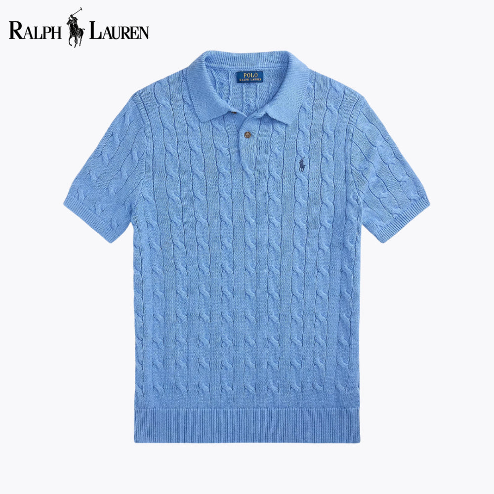 RL Cable-Knit Cotton Polo-Collar Sweater